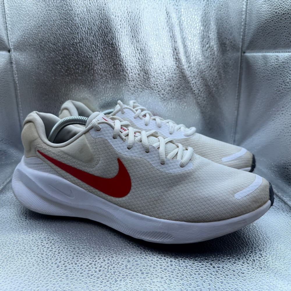 Size 10.5 Nike Revolution 7 Running Shoes Mens Sail Red Good FB2207-101 Mesh